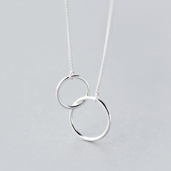 NEW 925 Sterling Silver Double Circle Necklace - Picture 7 of 8